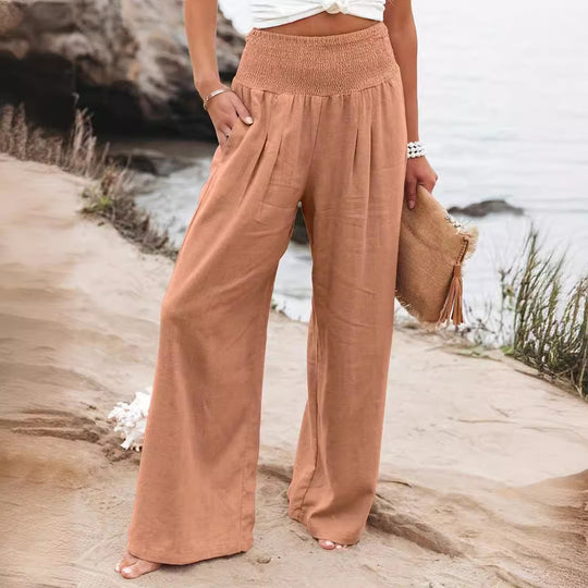 Damen weite Leinenhose mit elastischem Bund EB