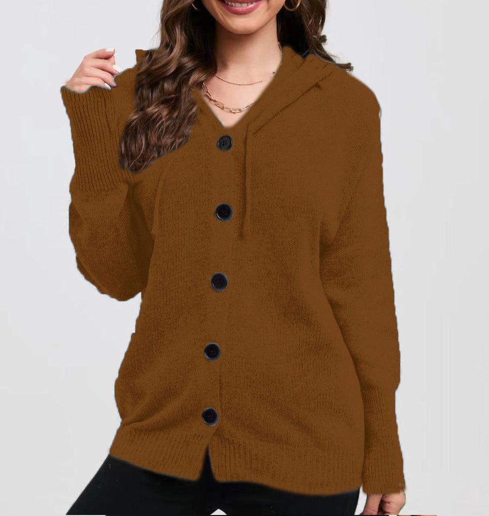 Damen Kuschelige Kapuzenjacke mit Knöpfen EB