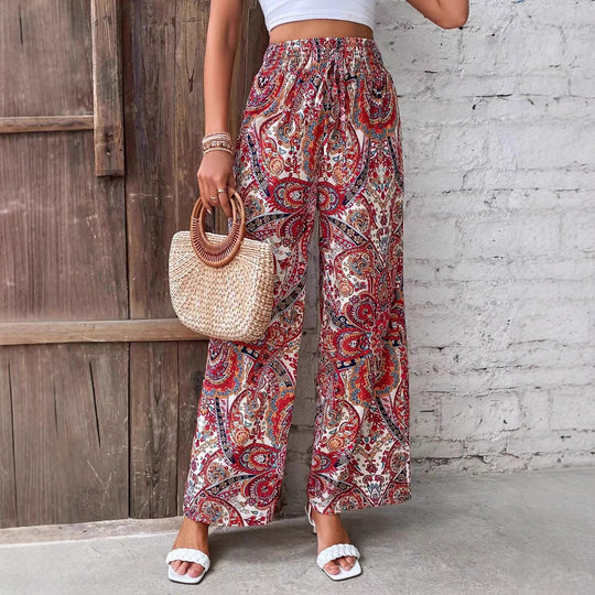 Damen weite Palazzo-Hose mit elastischem Bund und paisley Muster EB