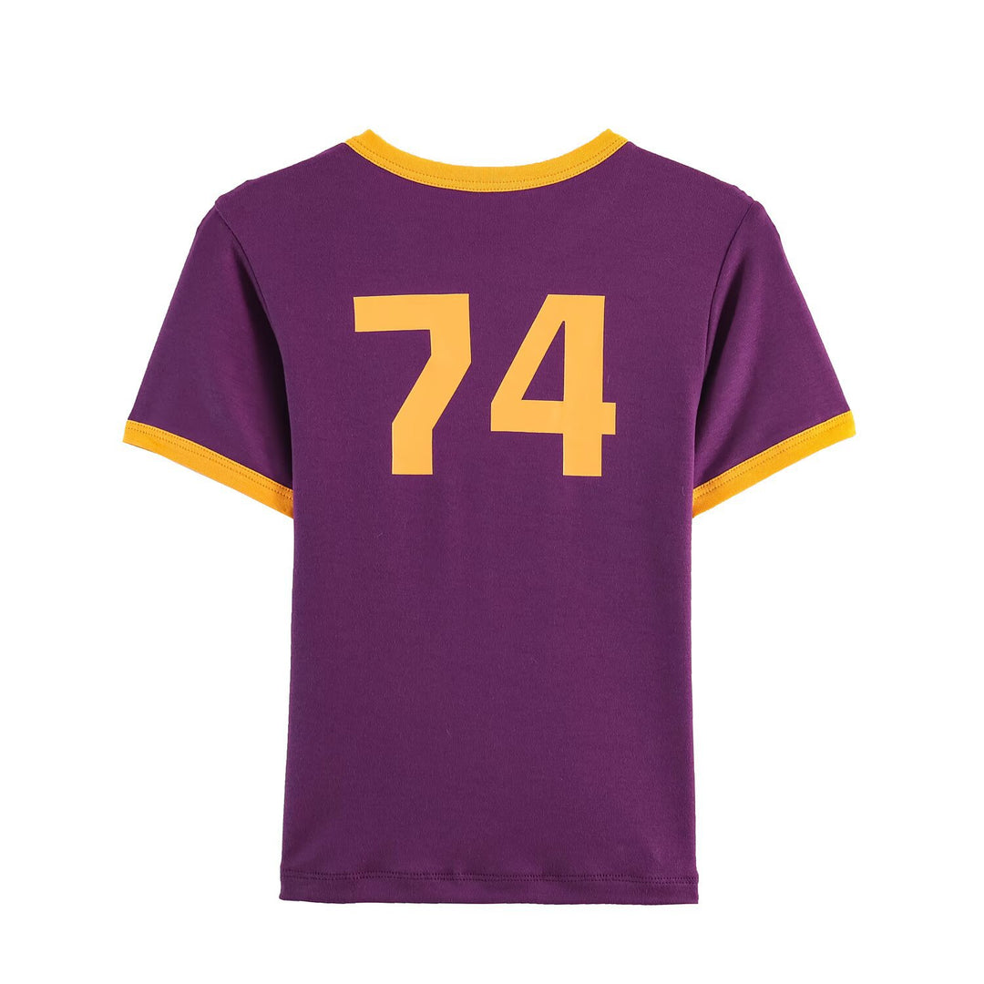 Damen modisches T-Shirt mit kontrastierenden Ärmeln und aufgedrucktem Schriftzug EB