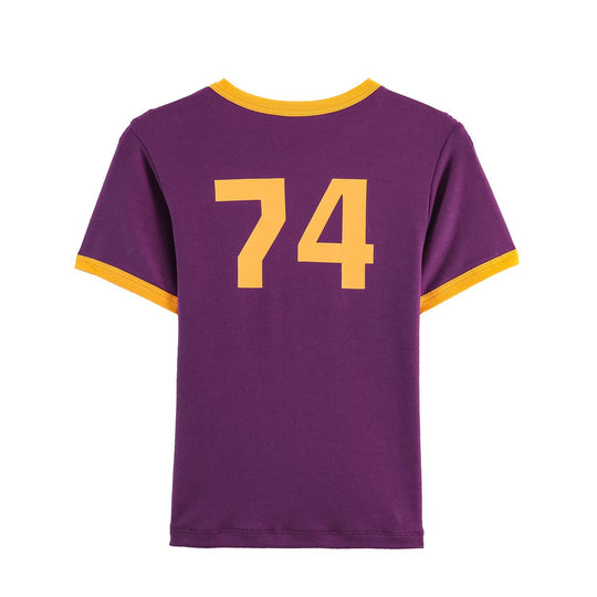Damen modisches T-Shirt mit kontrastierenden Ärmeln und aufgedrucktem Schriftzug EB