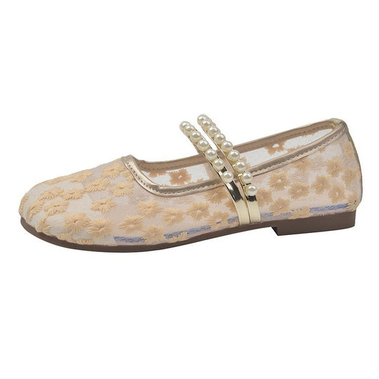 Damen elegante Ballerinas mit dekorativer Perlenapplikation und modischem Riemchen EB