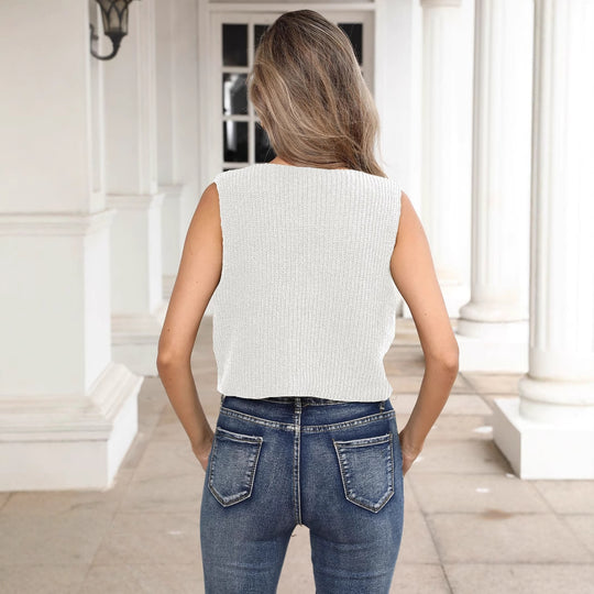 Damen kurzes Stricktop mit Blumenapplikationen EB