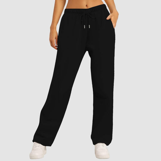Damen nan weite High‑Waist Palazzo-Loungehose mit elastischem Komfortbund, Kordelzug und seitlichen Eingrifftaschen EB