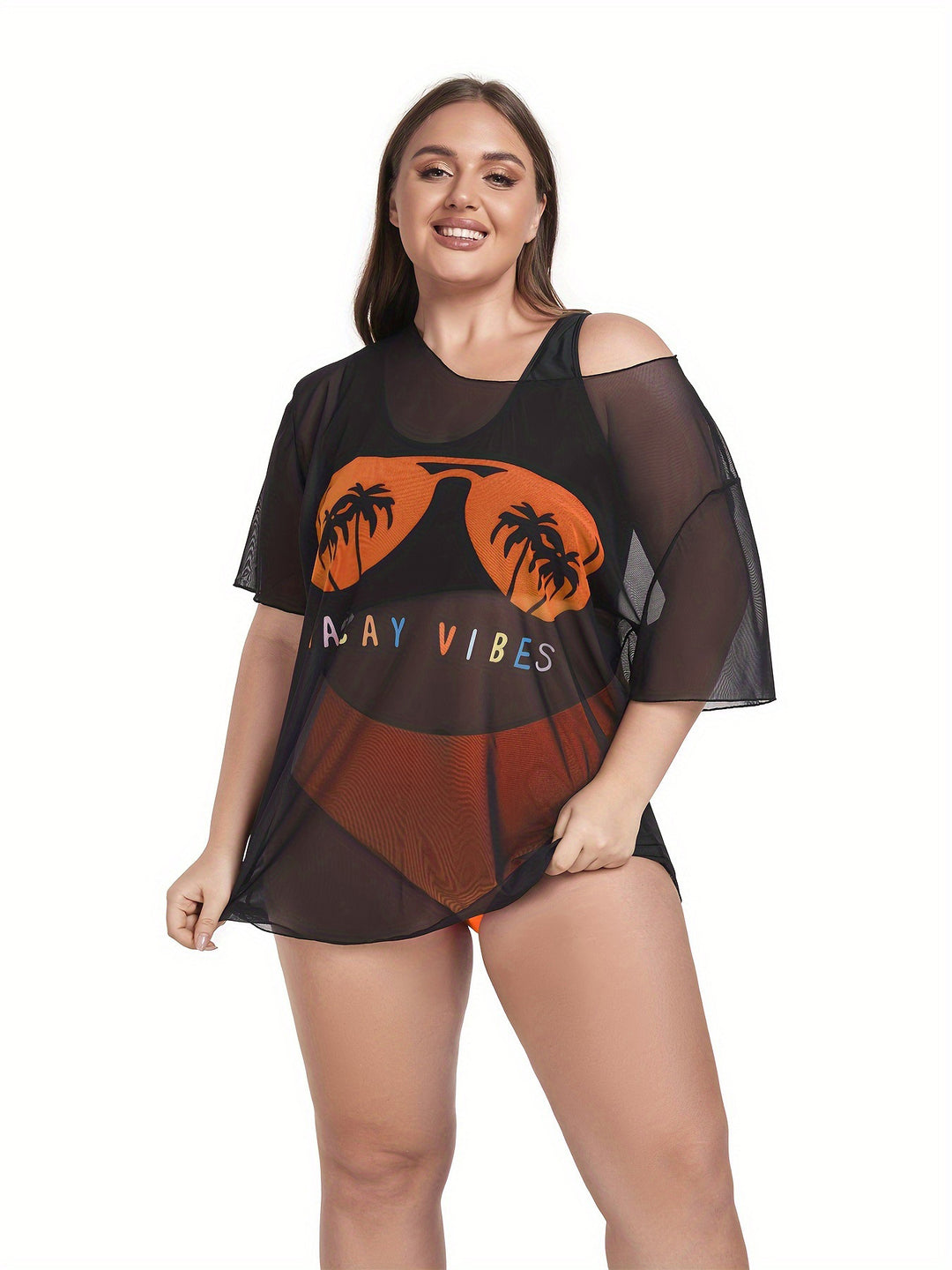 Damen Netz-Strandkleid mit lässigem Aufdruck EB