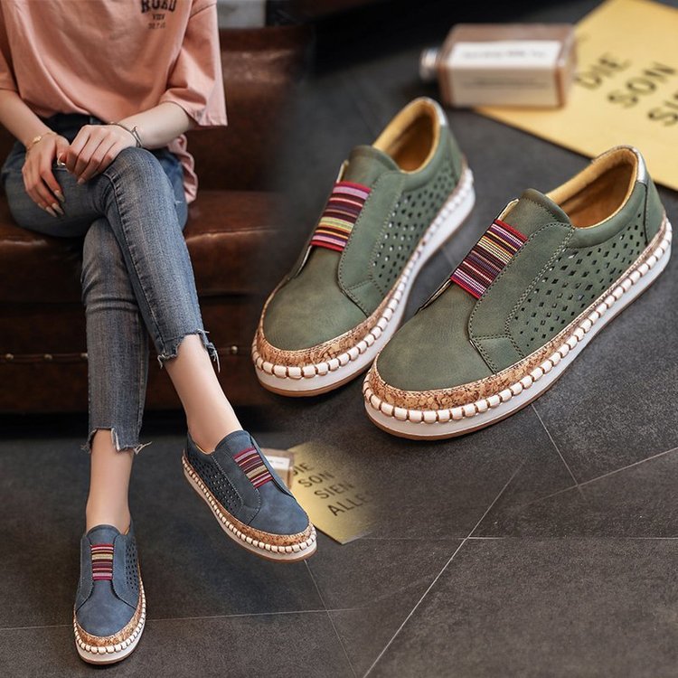 Damen Slip-On Sneakers mit atmungsaktivem Obermaterial und Jute-Detail EB