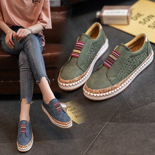 Damen Slip-On Sneakers mit atmungsaktivem Obermaterial und Jute-Detail EB