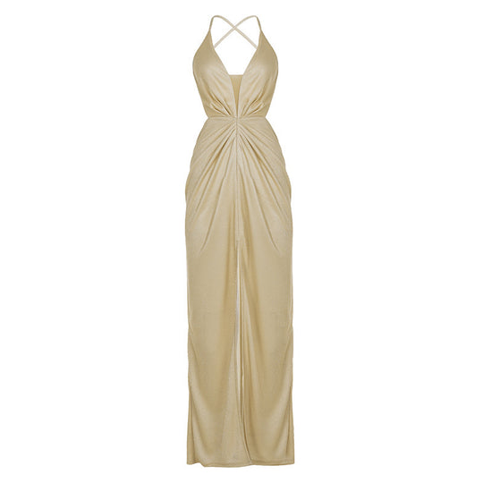 Damen glamouröses Abendkleid mit tiefem Rückenausschnitt und raffinierter Drapierung EB