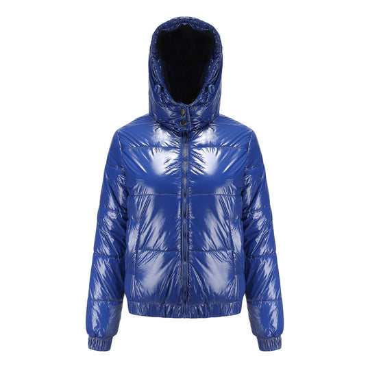 Damen glänzende Winterjacke mit Kapuze – Wasserabweisend & Wärmeisoliert – EB