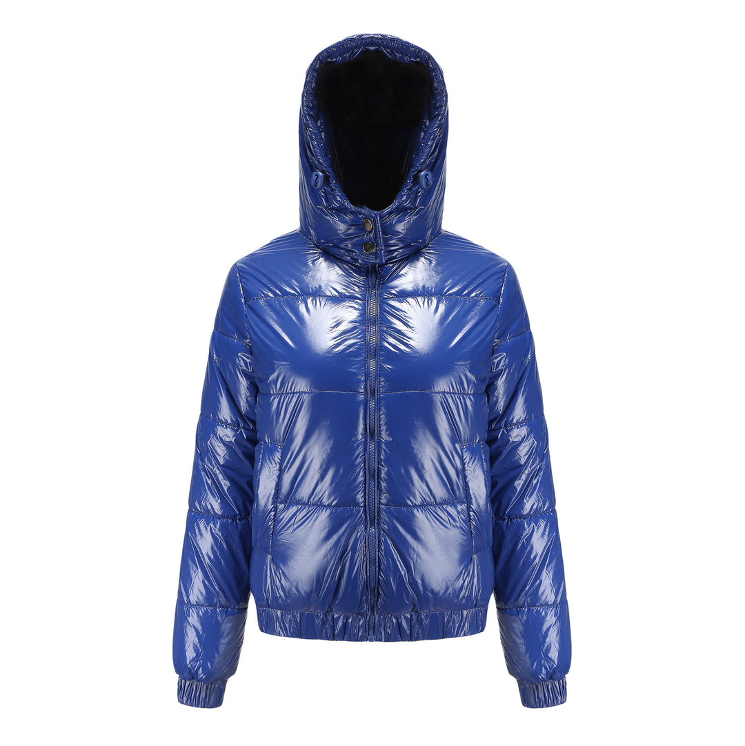 Damen Hochglänzende Steppjacke mit abnehmbarer Kapuze EB