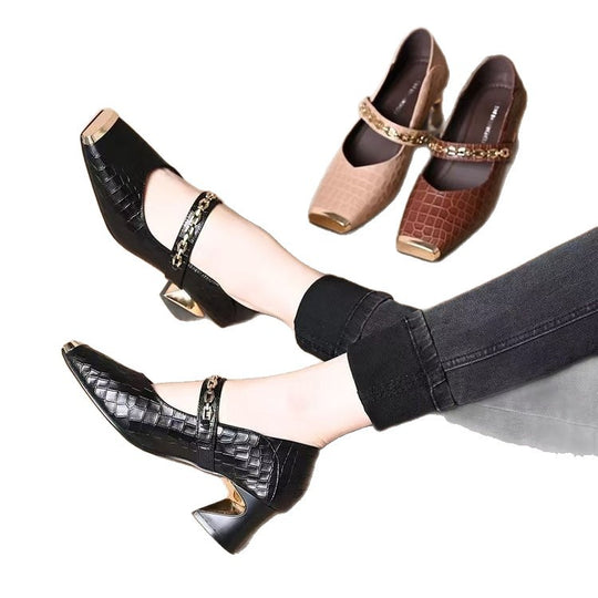 Damen elegante Blockabsatz Schuhe mit Kettenapplikation EB