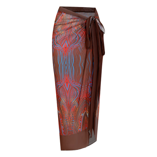 Damen Strandumhang mit buntem Muster und eleganten Schnürdetails EB
