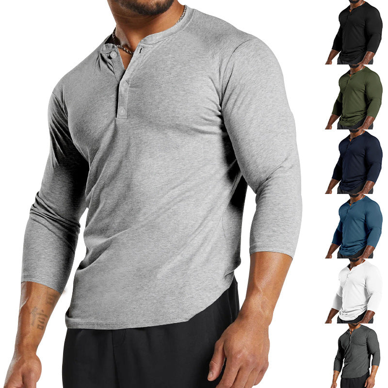 Herren Langarm-Henley-Shirt aus atmungsaktivem Baumwollmix mit Knopfdetails EB