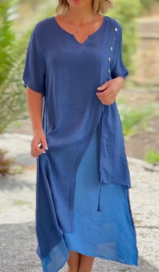 Damen Midi-Kleid mit seitlichem Schlitz und knöpfbarem Detail EB