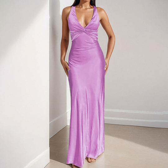 Damen Figurumspielendes Maxikleid mit elegantem V-Ausschnitt und Raffungen EB