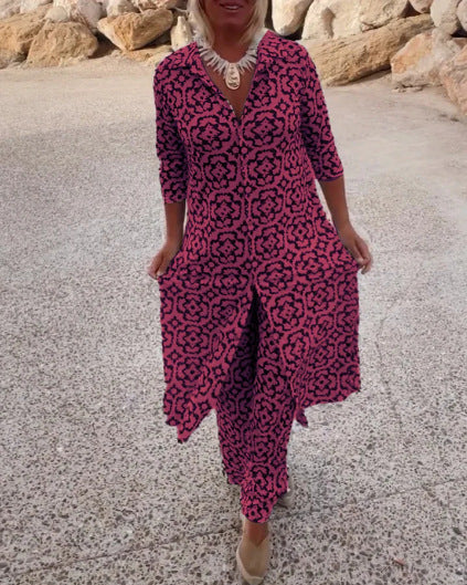 Damen Maxikleid mit raffiniertem Muster und asymmetrischem Saum EB