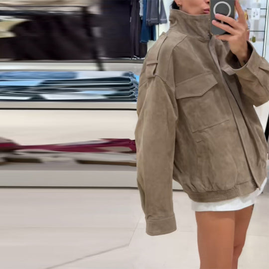 Damen lässige Oversize-Jacke aus Wildleder EB
