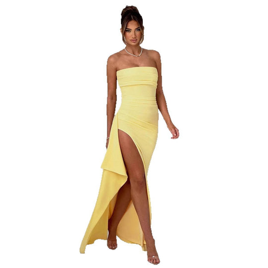 Damen Elegantes trägerloses Abendkleid mit asymmetrischem Schlitz EB