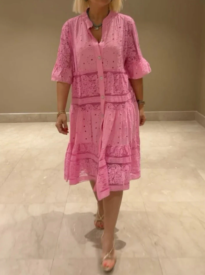 Damen Langarm-Hemdjacke aus luftiger Spitze Heidi-Mode