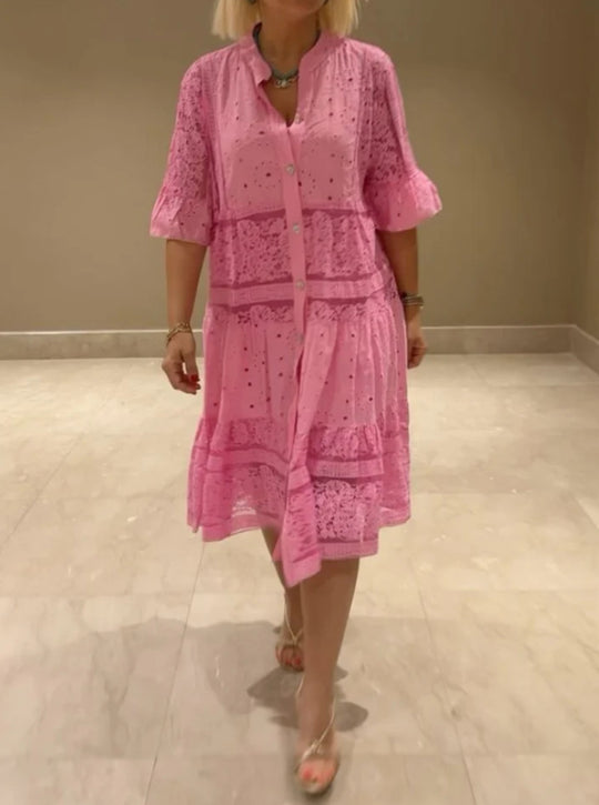 Damen Langarm-Hemdjacke aus luftiger Spitze Heidi-Mode
