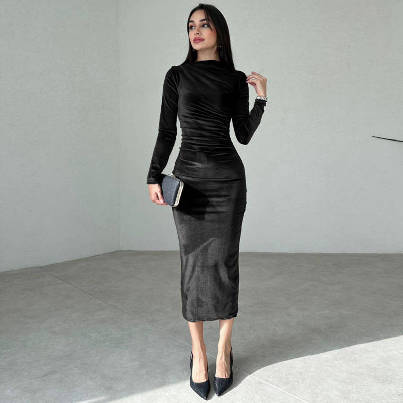 Damen Elegantes Langarmkleid mit körperbetonter Silhouette und gerafftem Design EB