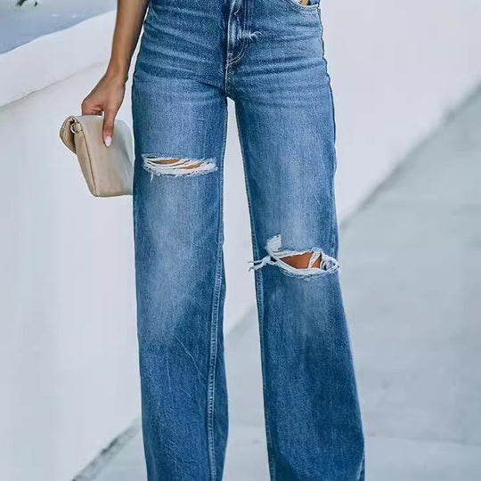 Damen Flared Jeans mit stylischen Rissdetails EB