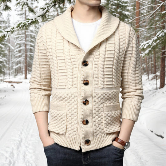 Herren modische Strickjacke mit tiefem V-Ausschnitt und stylishem Zopfdesign EB