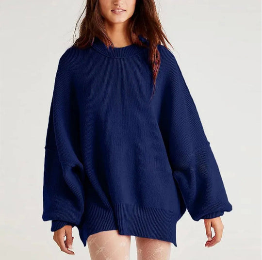 Damen Oversized Strickpullover mit breiten Ärmeln und strukturierter Oberfläche EB