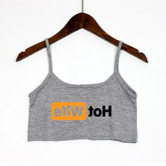 Damen Crop-Top mit modernen Schriftzügen und verstellbaren Trägern EB
