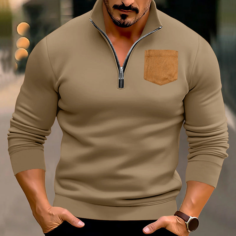 Herren modischer Pullover mit halbem Reißverschluss und stilvoller Brusttasche EB