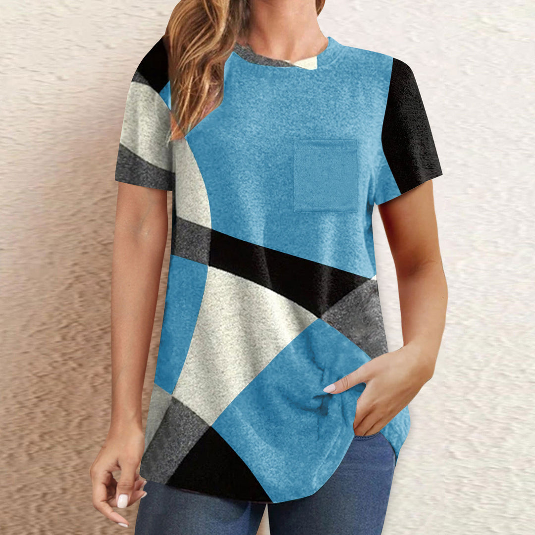 Damen T-Shirt mit modernem geometrischen Design und praktischer Brusttasche EB