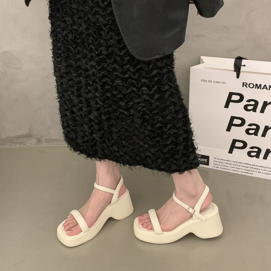 Damen modische Plateau-Sandalen mit verstellbarem Riemen und rutschfester Sohle EB