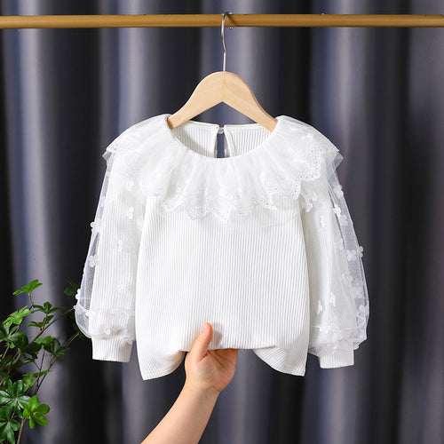 Damen Bluse mit romantischem Tüllkragen und floralen Stickereien EB