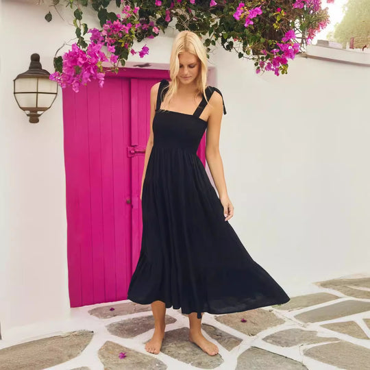 Damen Maxikleid mit verspielten Trägern und frischem Blumenmuster EB