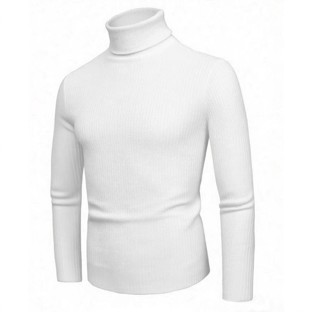 Damen eleganter Strickpullover mit hohem Kragen und feiner Rippenstruktur EB