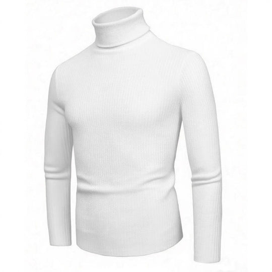 Damen eleganter Strickpullover mit hohem Kragen und feiner Rippenstruktur EB