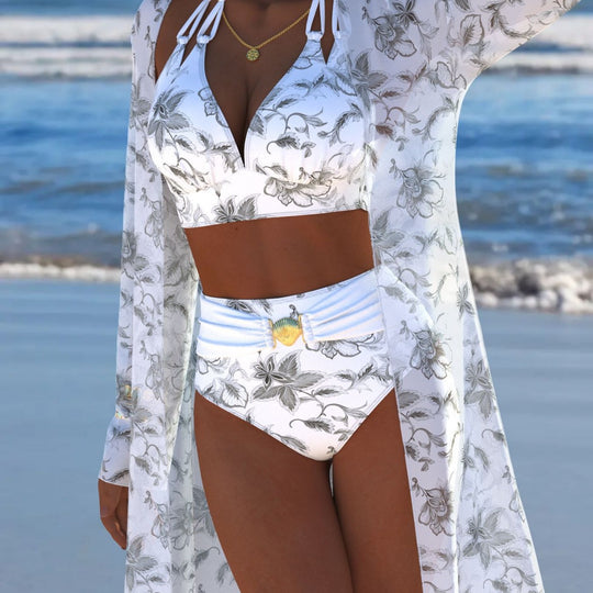 Damen Bikini-Set mit kreativem geometrischen Design und hohem Bund EB