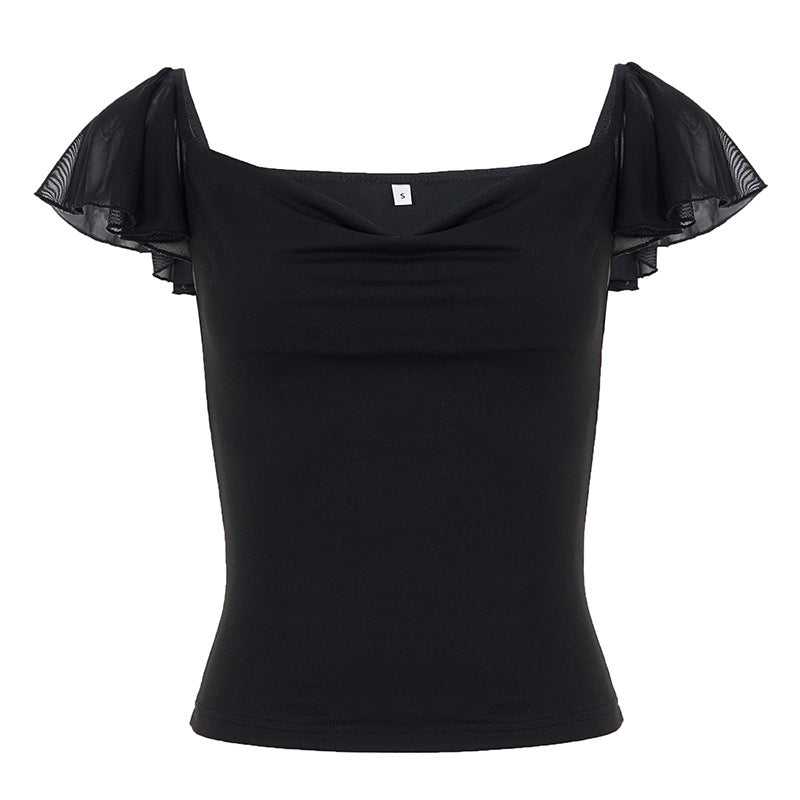 Damen Top mit verspieltem Rüschenärmel und elegantem V-Ausschnitt EB