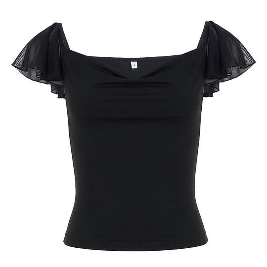 Damen elegantes Top mit schulterfreien Rüschendetails EB
