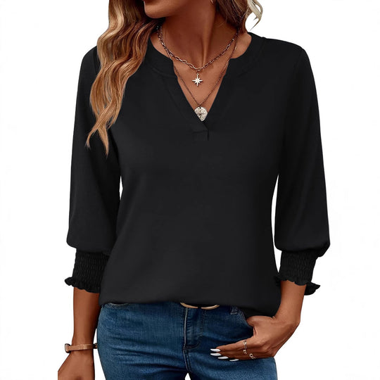 Damen modische Bluse mit verspieltem Paisleymuster und Rüschendetails EB