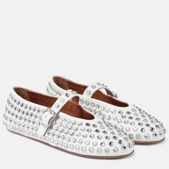 Damen  veredelte Mary‑Jane Ballerina mit Strassbesatz und verstellbarer Metallschnalle EB
