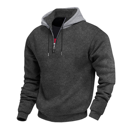 Herren Kapuzenpullover mit halbem Reißverschluss und kontrastierendem Innenfutter EB