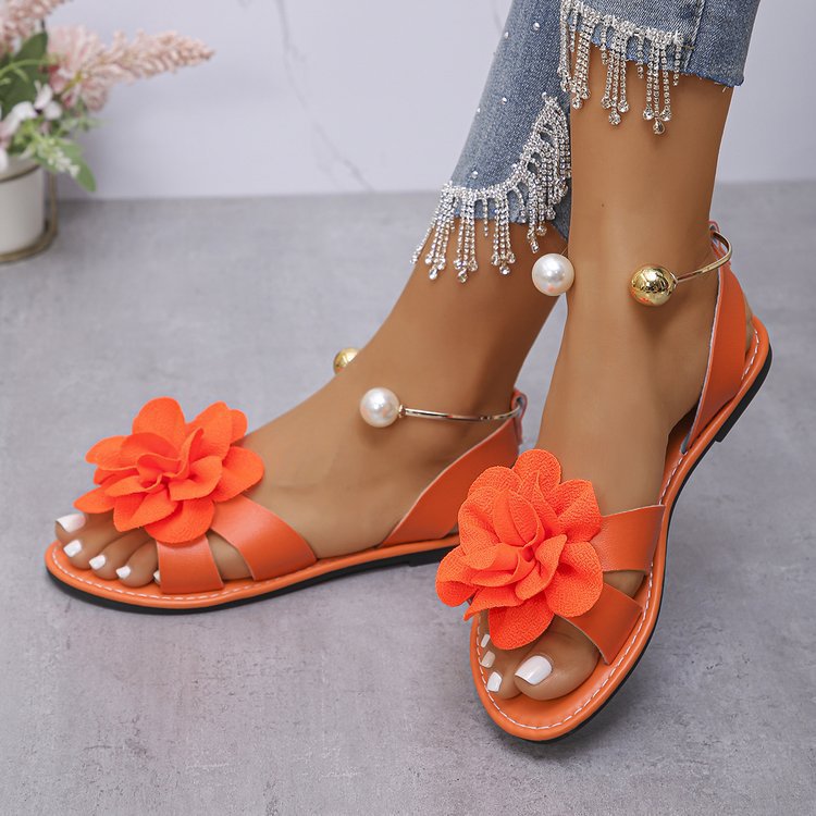 Damen Blumensandalen mit großer 3D-Blütenapplikation und Slingback EB