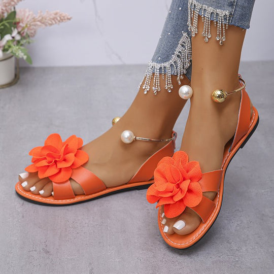 Damen Blumensandalen mit großer 3D-Blütenapplikation und Slingback EB