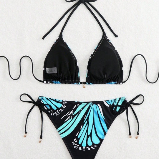 Damen Triangel-Bikini mit stylischem Schnürdetail und trendigem Muster EB