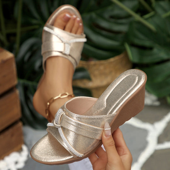 Damen Wedge-Sandalen mit glitzernden Applikationen EB