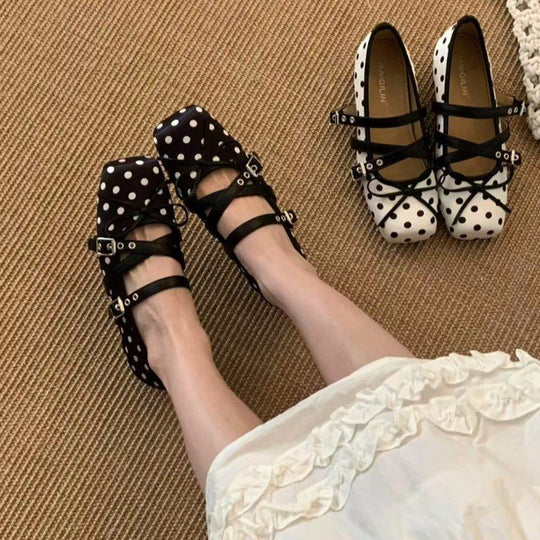 Damen modische Ballerinas mit dekorativem Schleifenmuster und verstellbarem Riemen EB