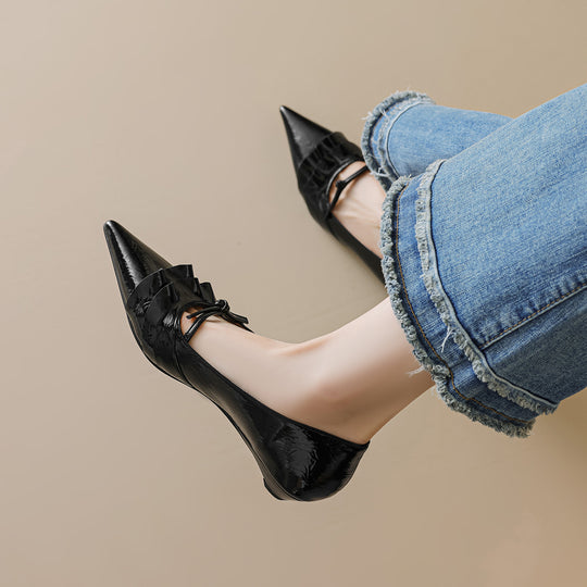 Damen elegante Pointed Ballerinas mit Rüschendetail EB