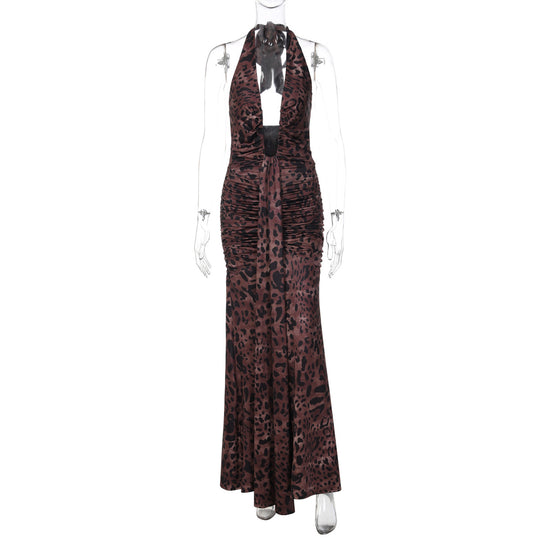 Damen Elegantes Maxikleid mit tiefem V-Ausschnitt und Raffungen EB
