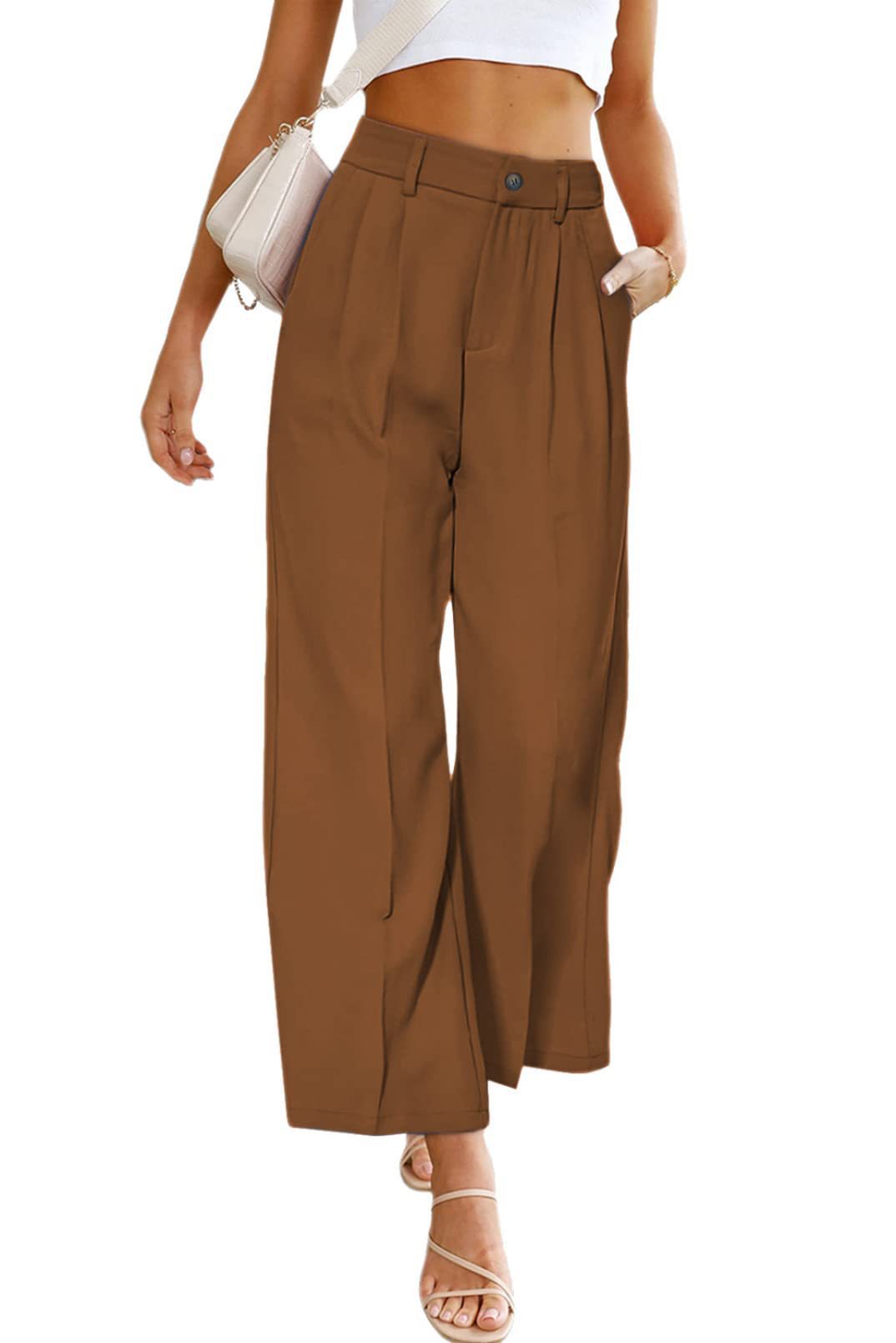 Damen elegante Weitehose mit hochsitztenden Bundfalten EB